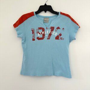 Vintage Y2K Nike Womens Blue Baby Tee Shirt Size Large Grunge Preppy Athletic